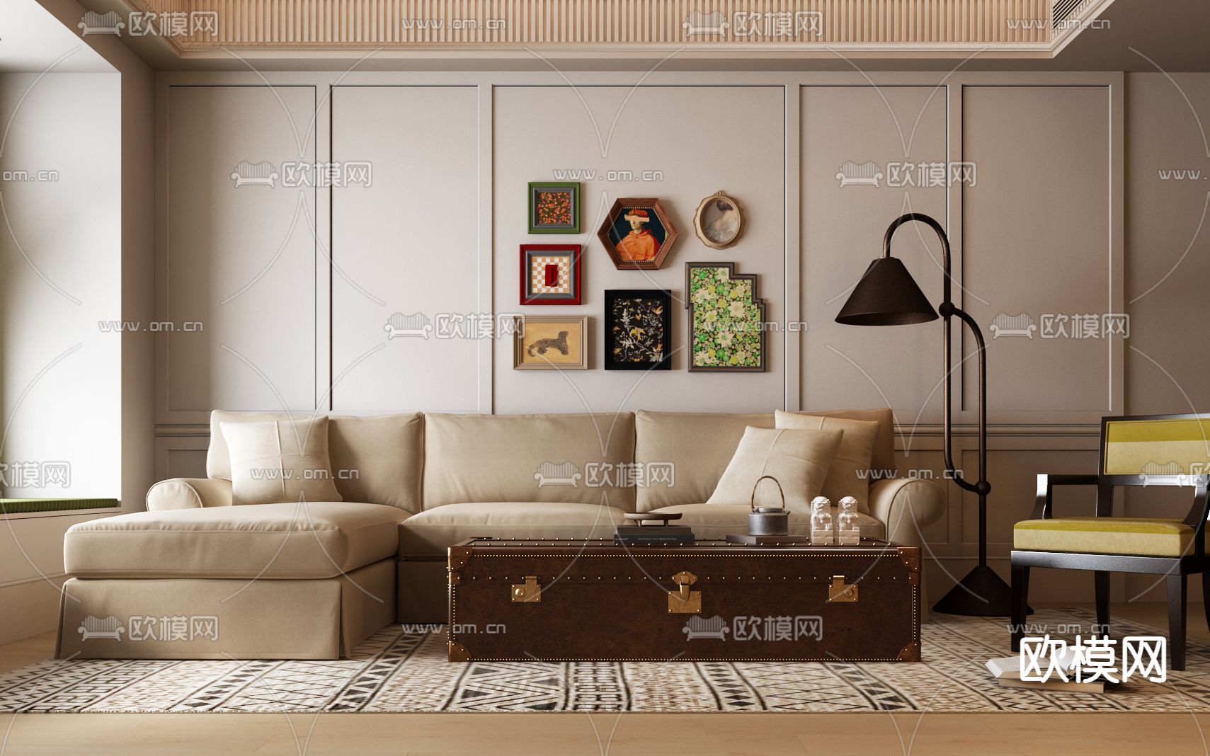 美式组合沙发 转角沙发3d模型下载