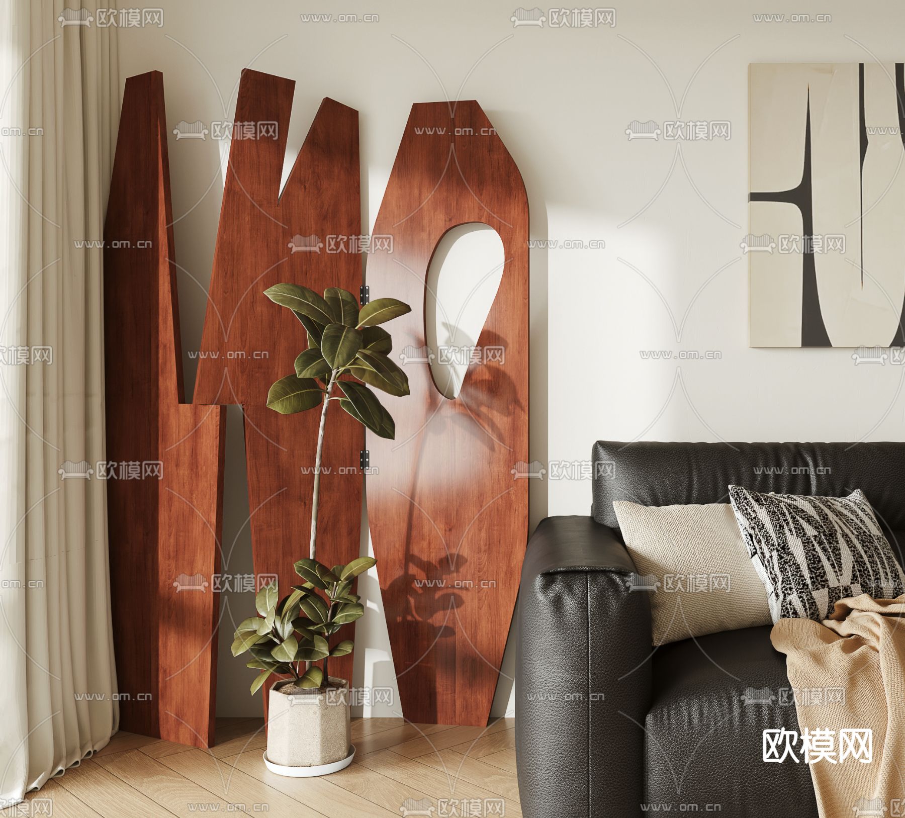 中古风屏风su模型下载（渲染图1）