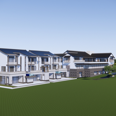  新中式别墅鸟瞰su模型 