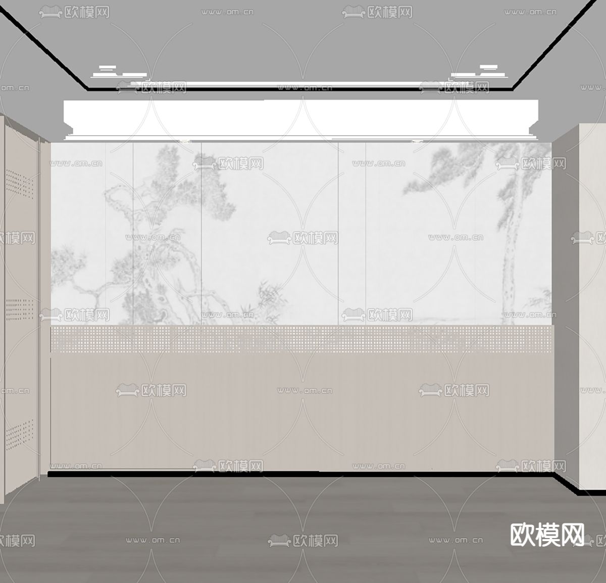新中式背景墙su模型下载（渲染图1）