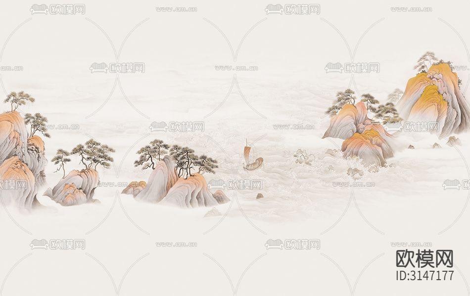 ZX24001山水 船 松树壁纸