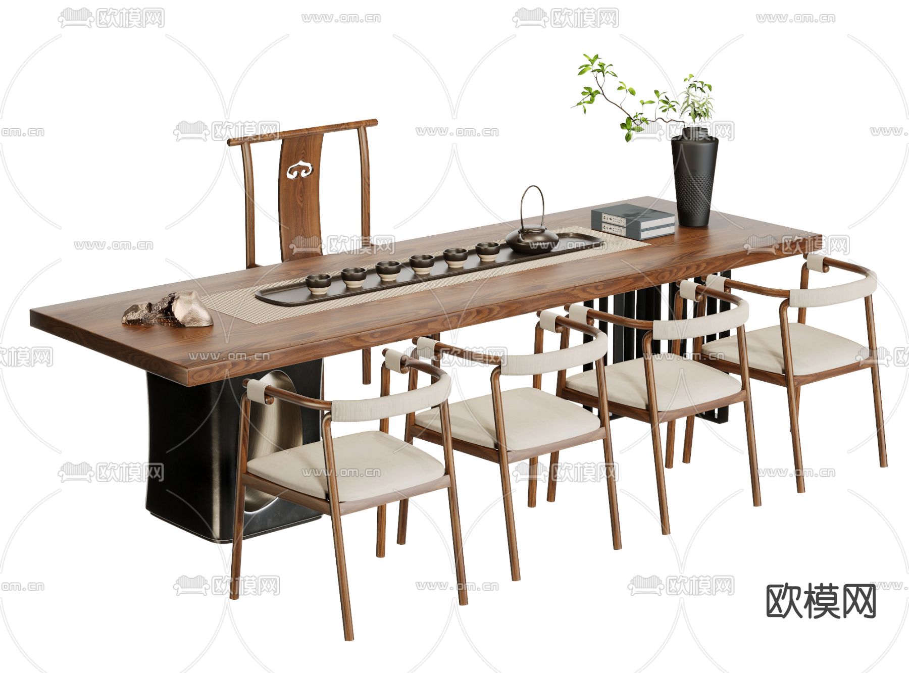 新中式茶桌椅su模型下载（渲染图1）