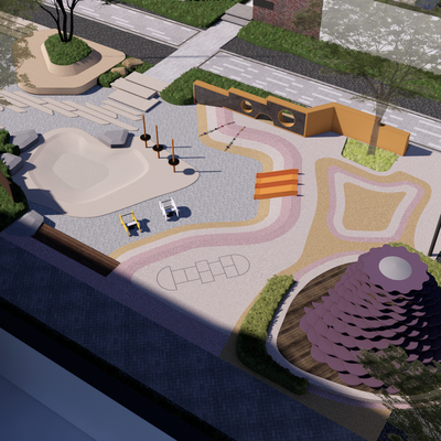  现代小区景观 公园鸟瞰su模型 