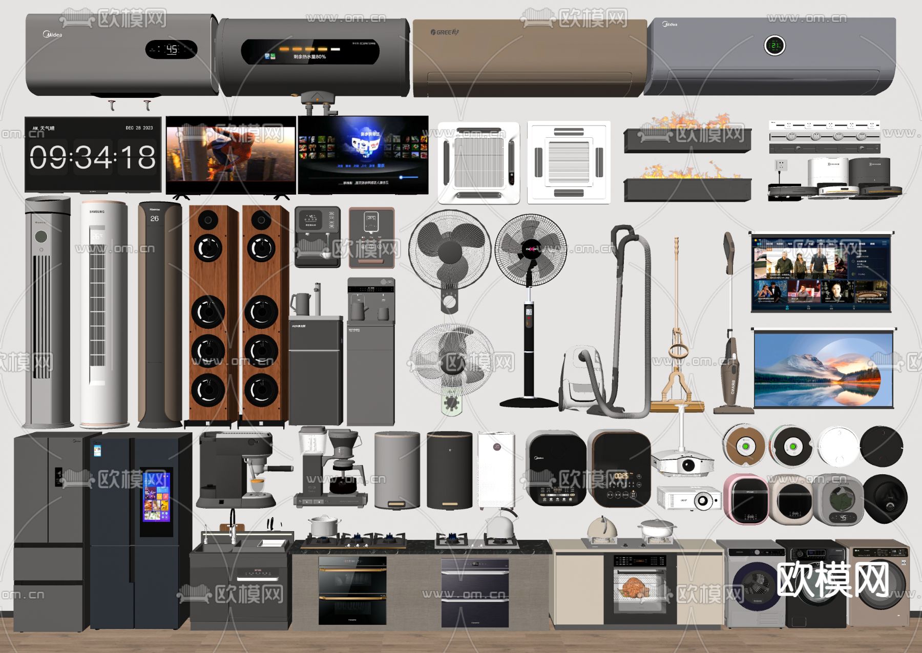 冰箱 电视机 灶台 空调 洗衣机su模型下载（渲染图1）
