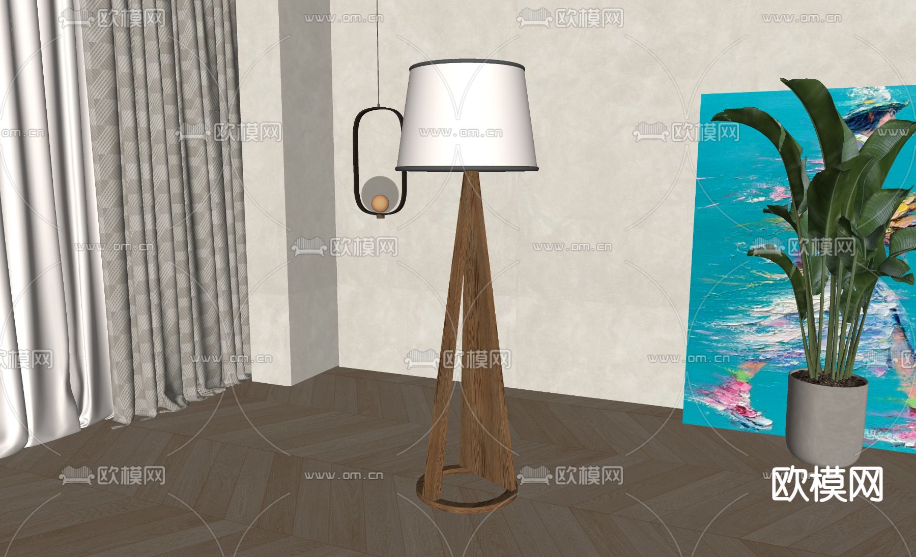 欧式落地灯su模型下载（渲染图1）