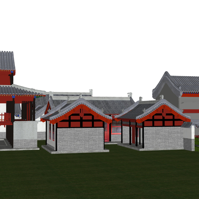  中式古街道古庙su模型 