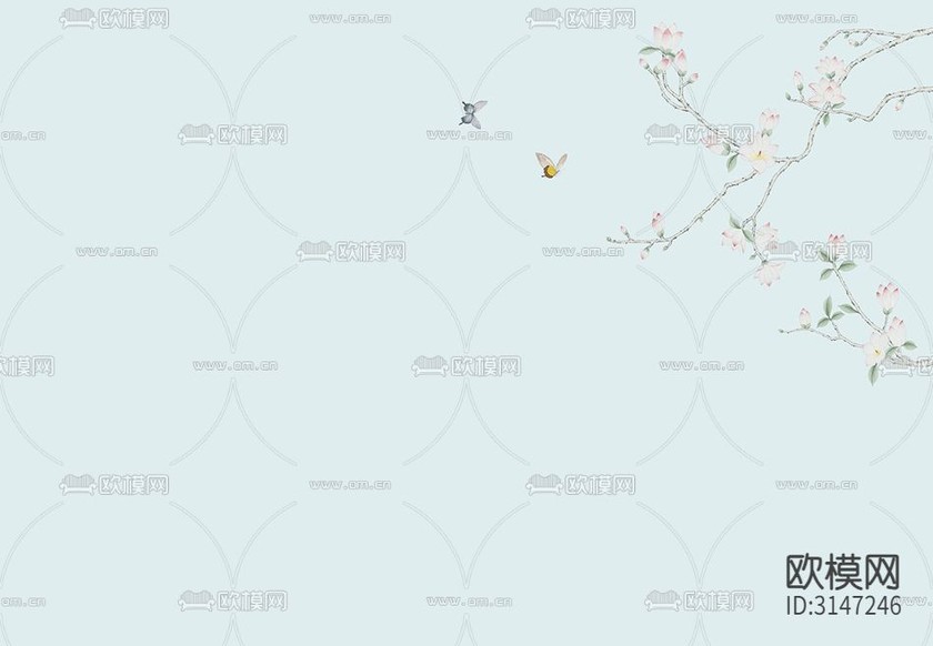 ZX24010花鳥 玉蘭壁紙下載(渲染圖3)