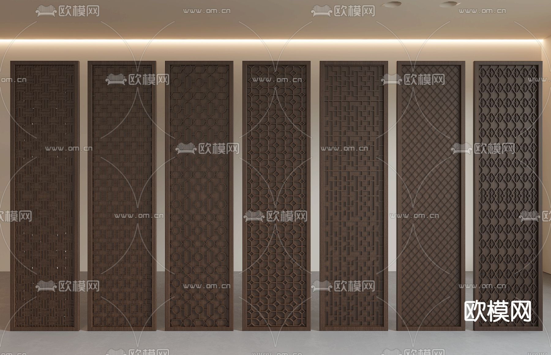 新中式护墙板 墙饰板 饰面板3d模型下载