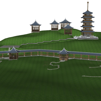  古建筑 古街道古庙su模型 