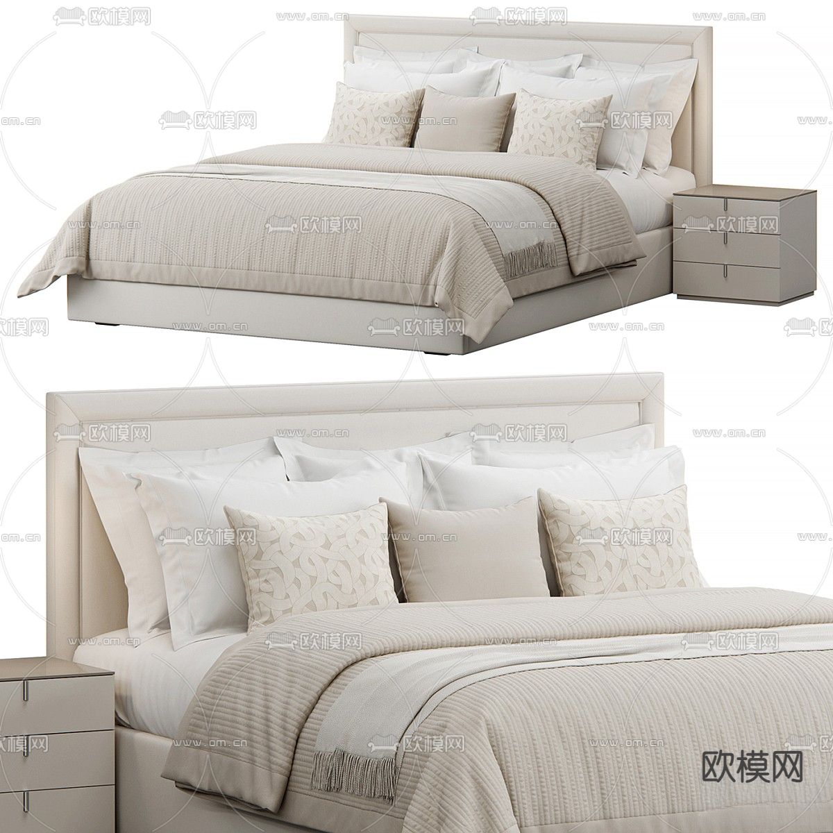 奶油双人床3d模型下载（渲染图1）