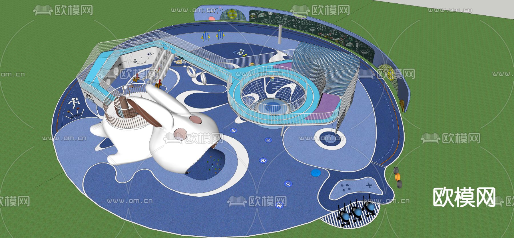 现代儿童乐园 兔子主题构架su模型下载（渲染图1）
