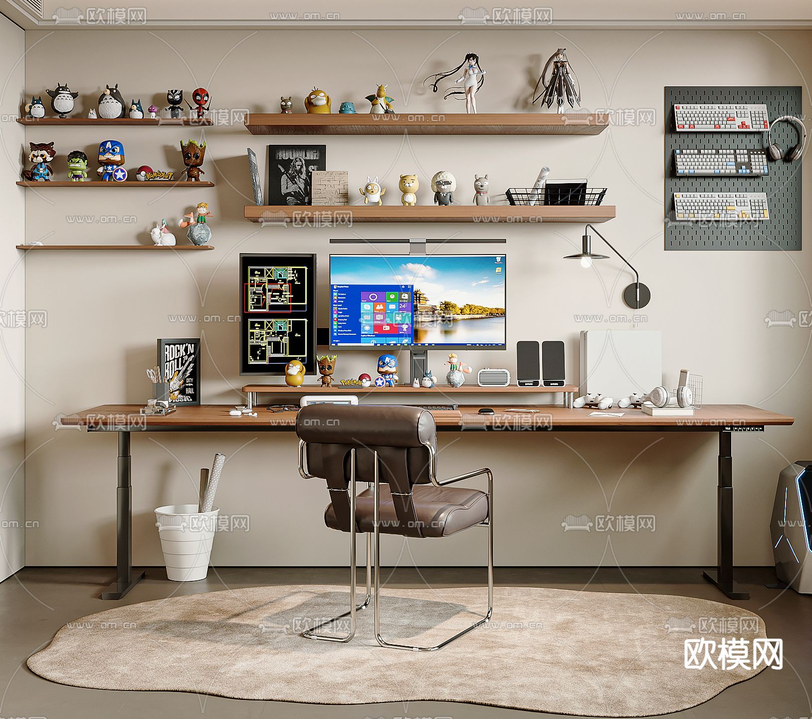 现代办公桌 升降桌 办公椅su模型下载（渲染图2）