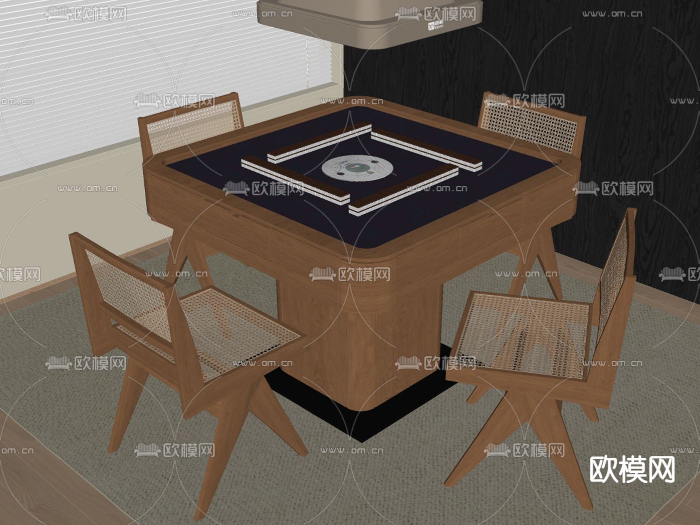 麻将桌椅 棋牌桌su模型下载（渲染图1）