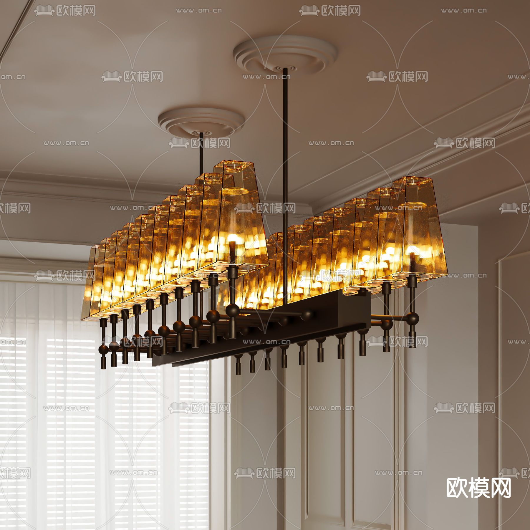 欧式玻璃吊灯su模型下载（渲染图2）