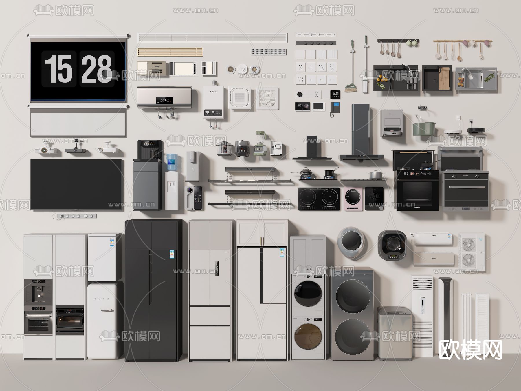 冰箱 电视机 空调 洗衣机su模型下载（渲染图2）