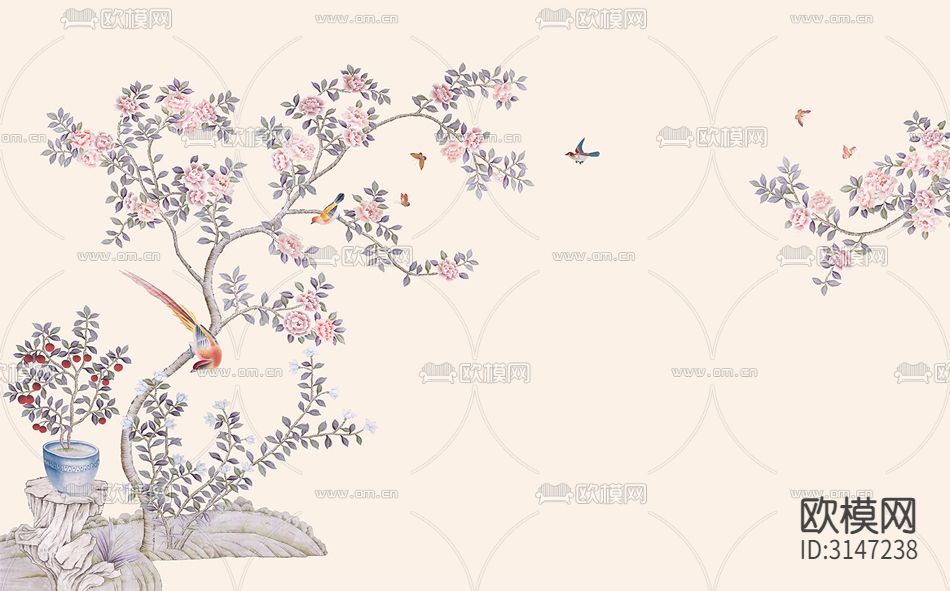 ZX24008新中式花鸟壁纸