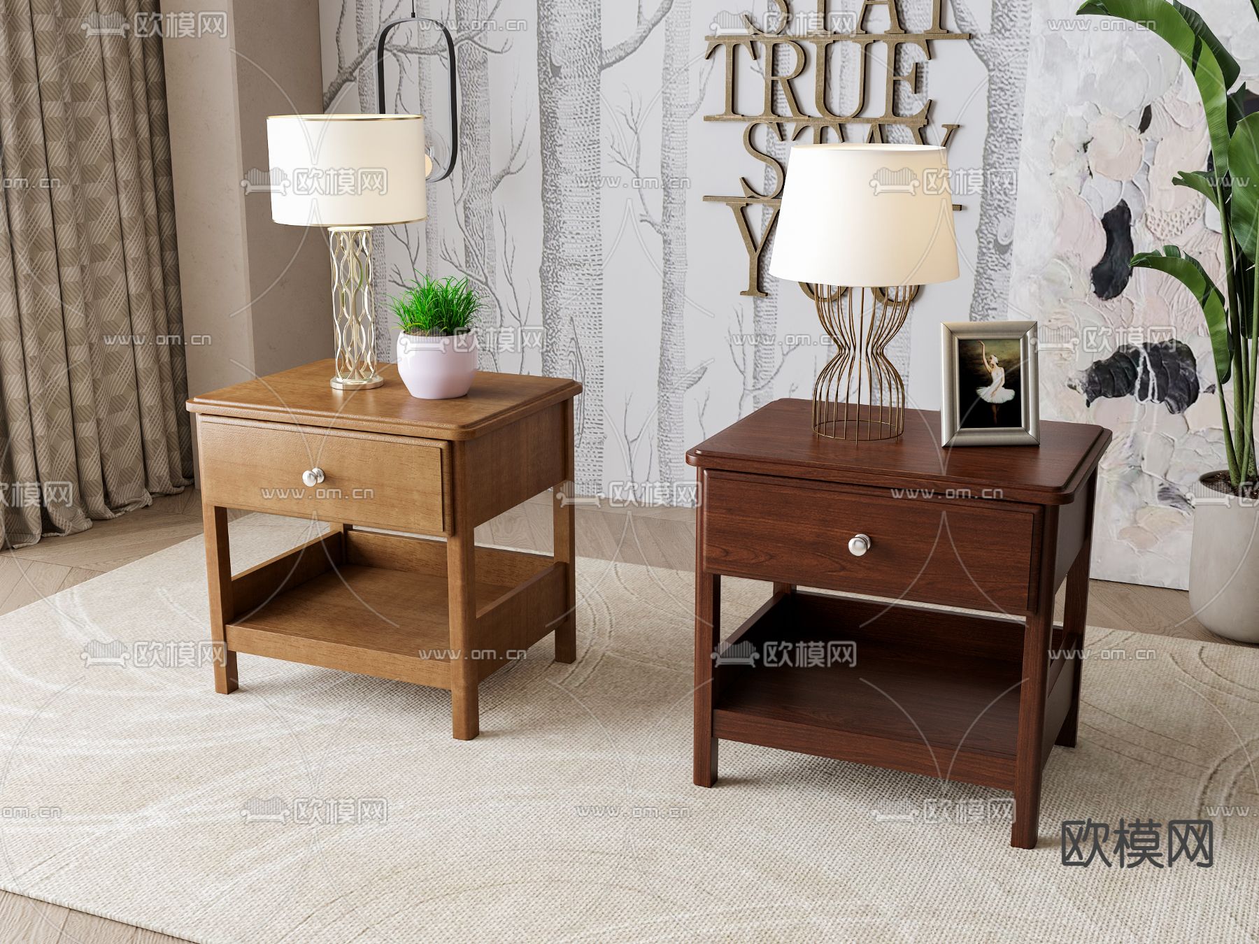 美式床头柜su模型下载（渲染图2）