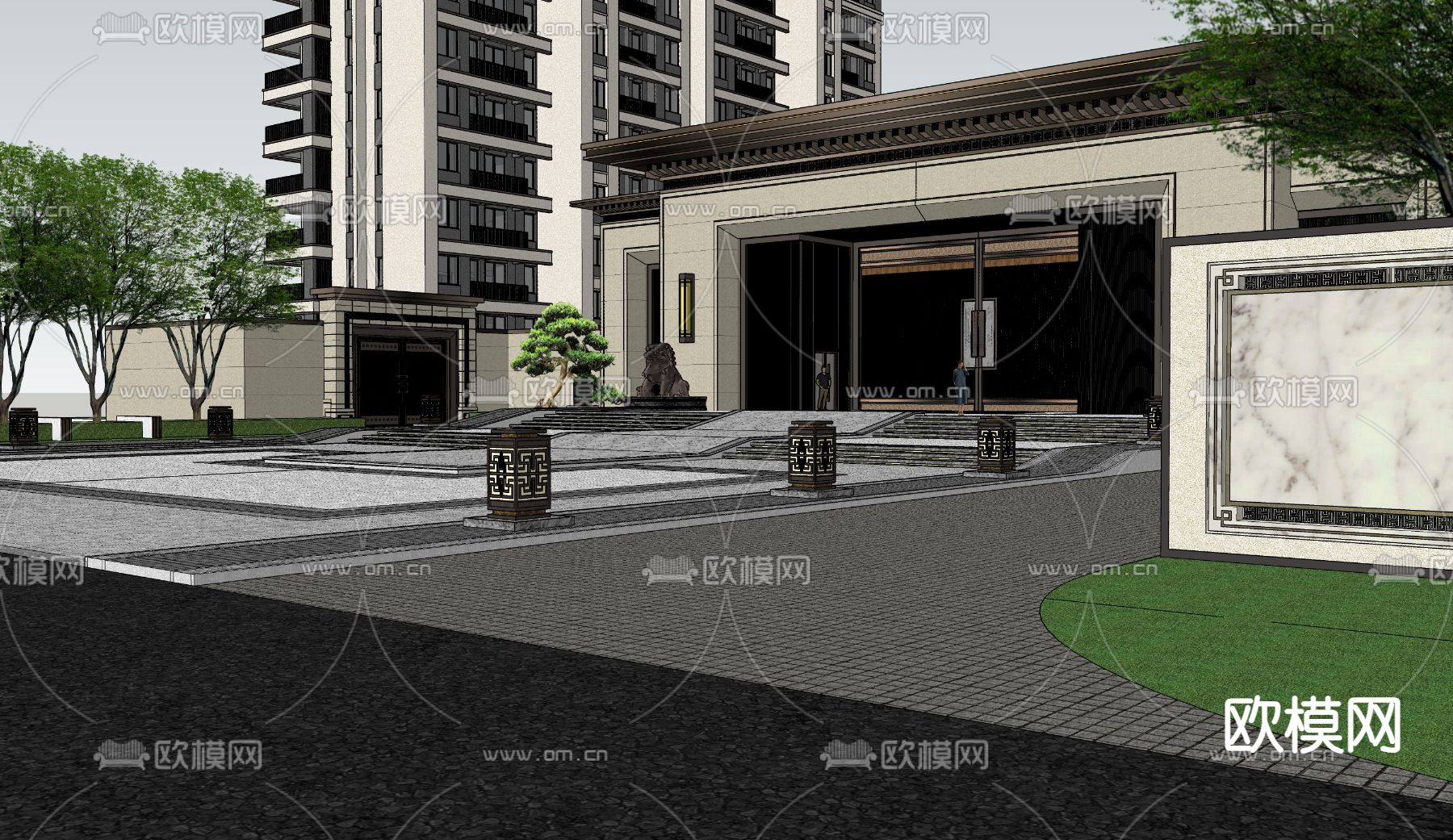 示范区景观 售楼部景观su模型下载（渲染图1）