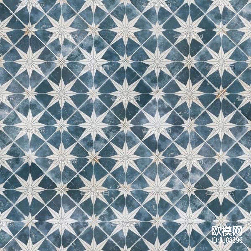蓝色现代花砖瓷砖贴图下载