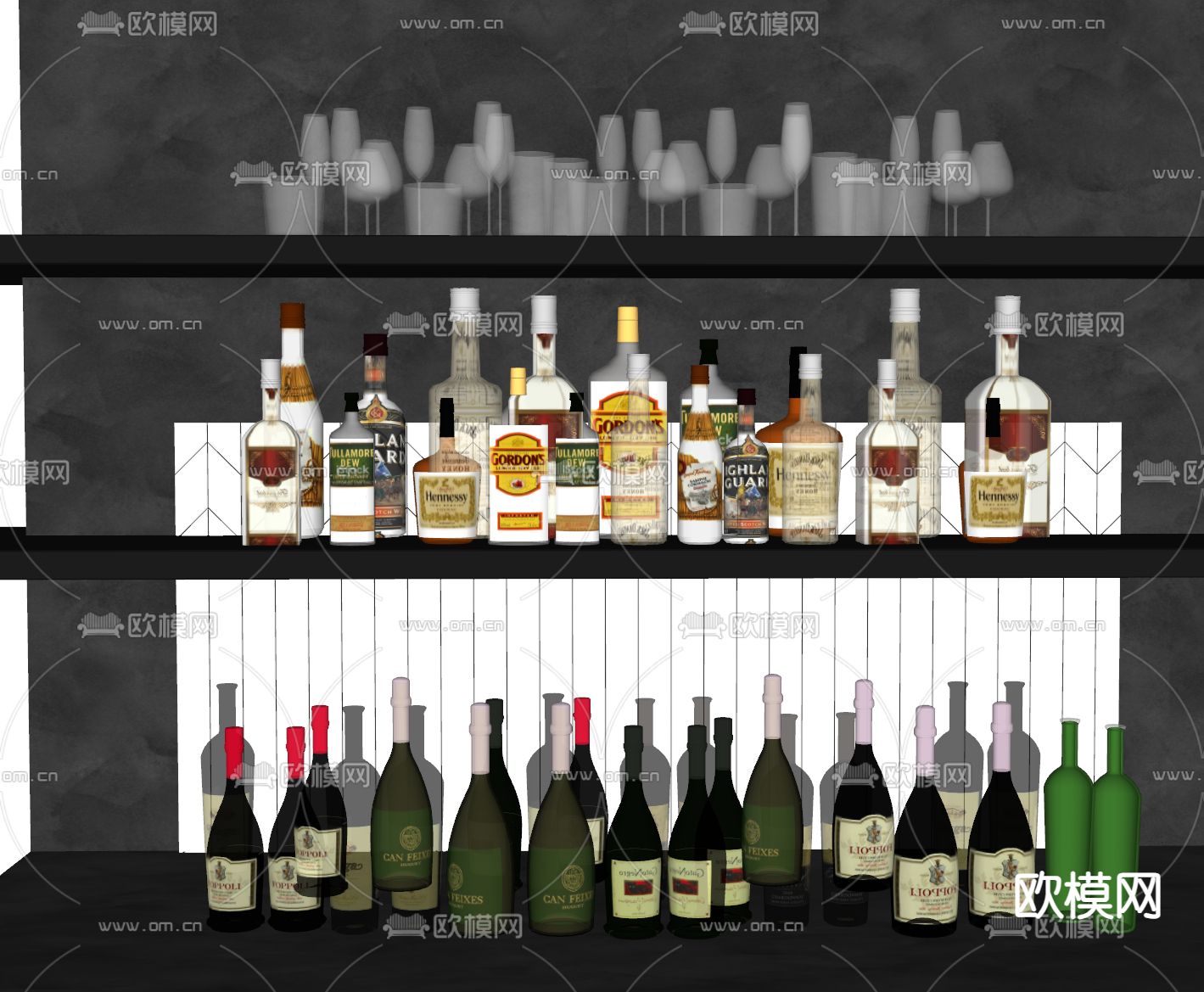 现代酒瓶 酒杯 酒具su模型下载（渲染图1）