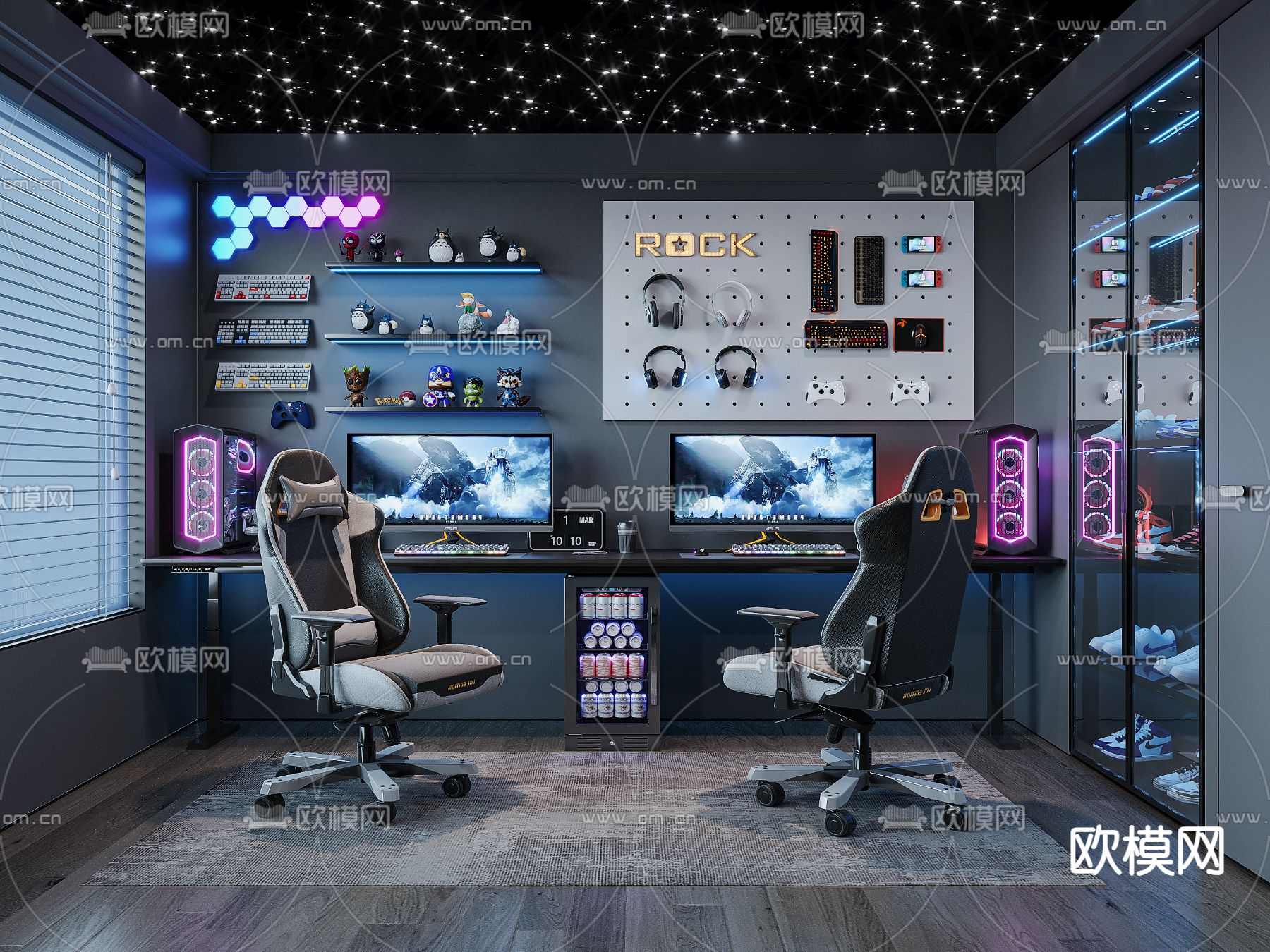 现代电竞房  电脑房3d模型下载