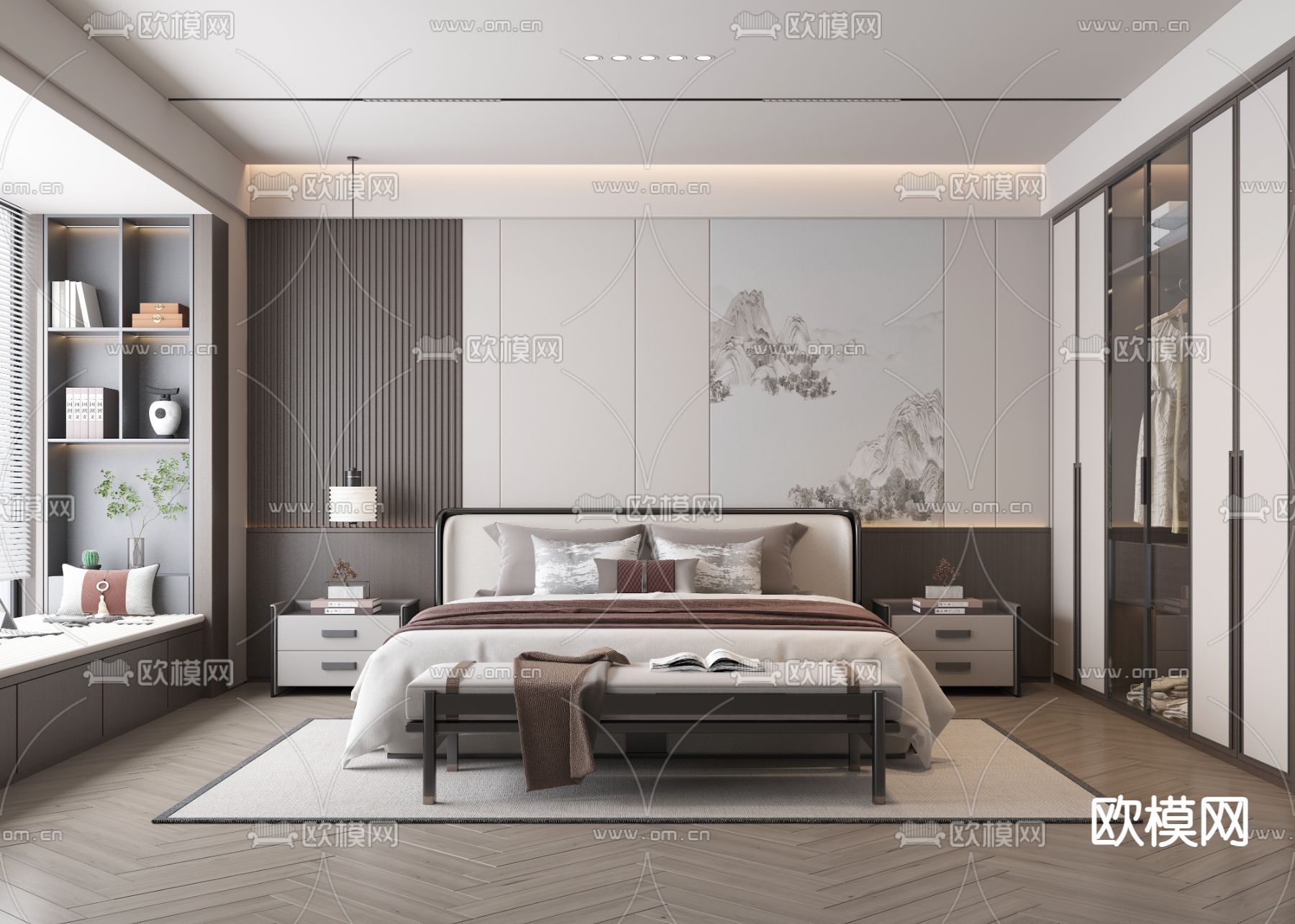 新中式卧室 主卧 主人房3d模型下载