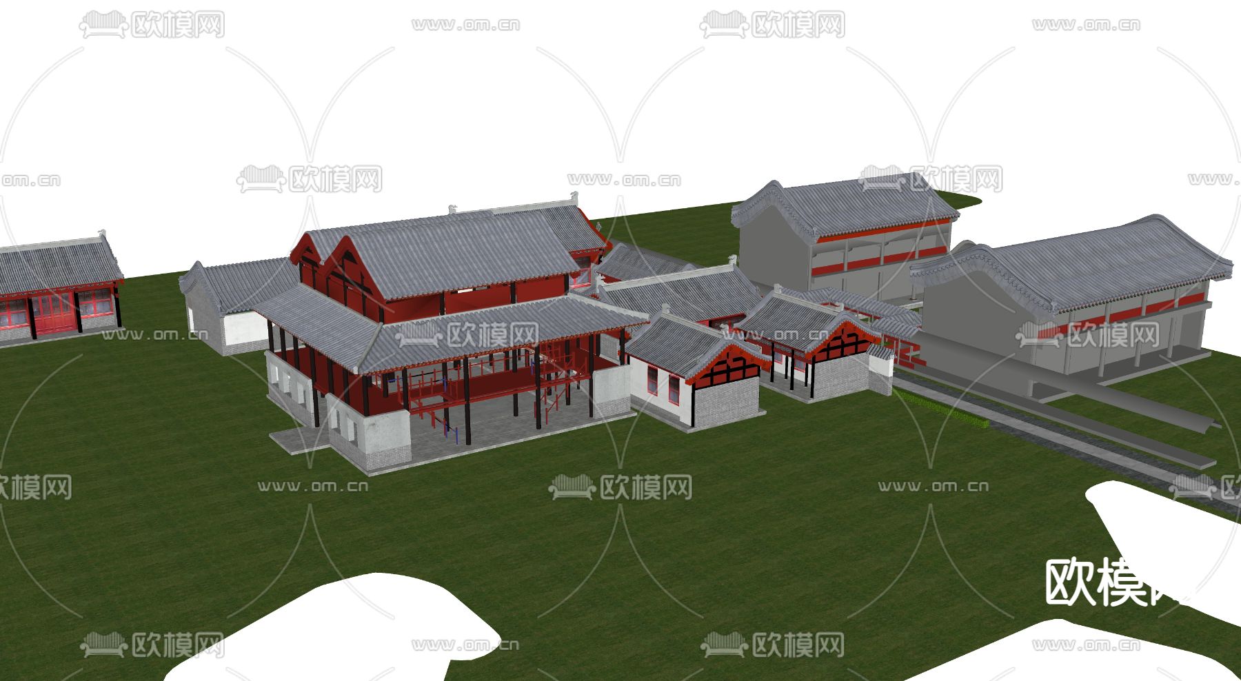中式古街道古庙su模型下载（渲染图3）