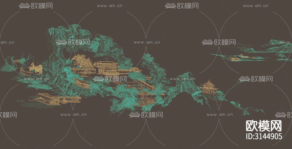 GC24051新中式 山水 阁楼壁纸