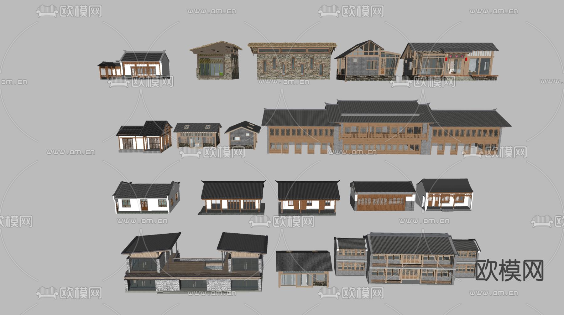 中式古建 小建筑 自建房su模型下载（渲染图2）