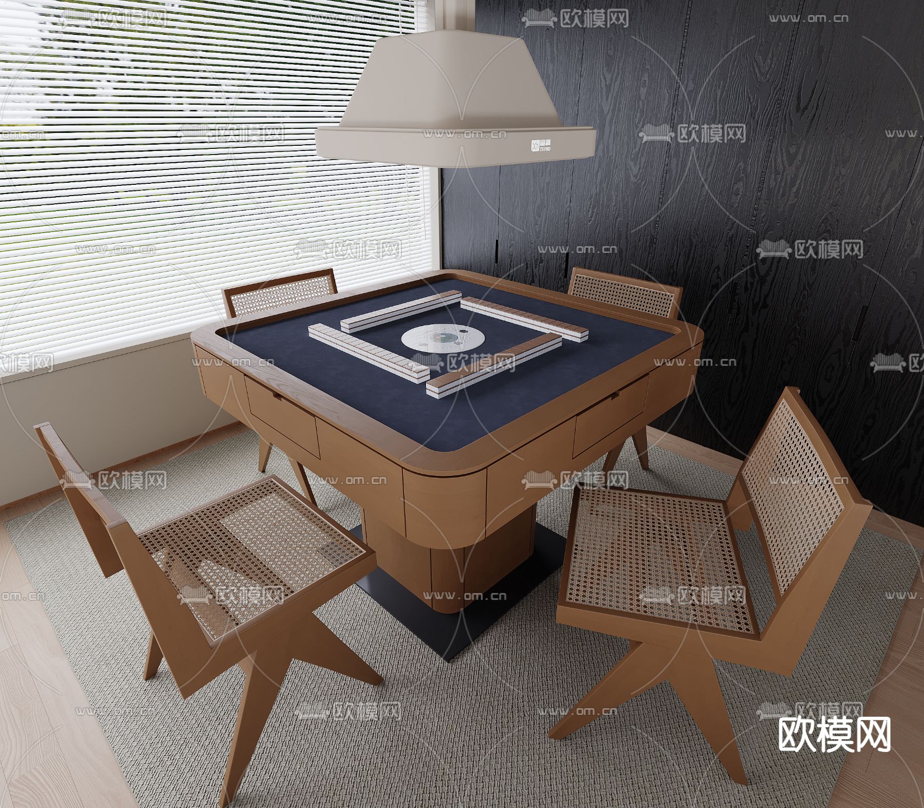 麻将桌椅 棋牌桌su模型下载（渲染图2）