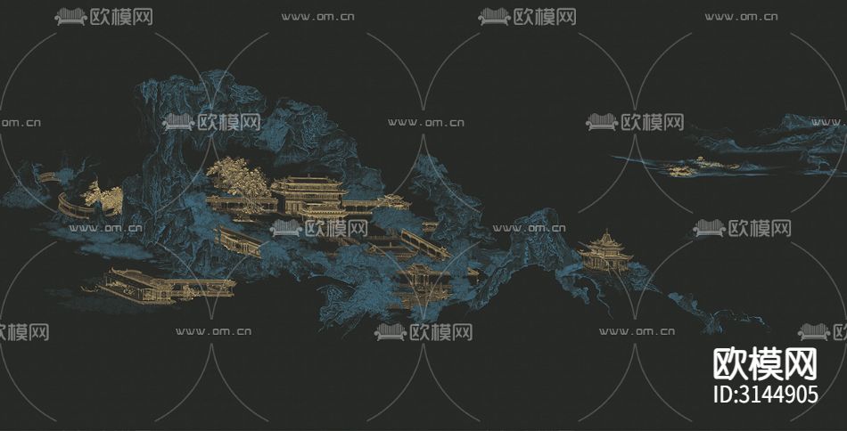 GC24051新中式 山水 阁楼壁纸