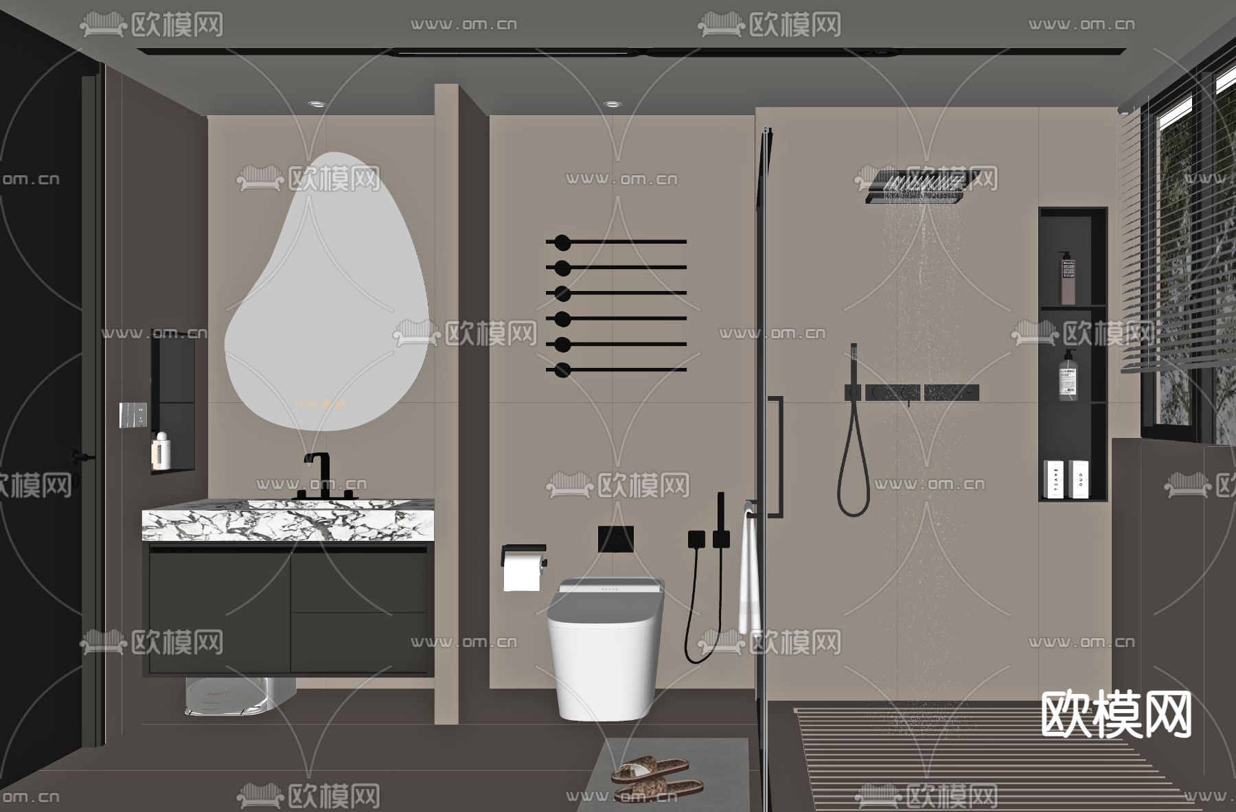 现代卫生间 浴室su模型下载（渲染图1）