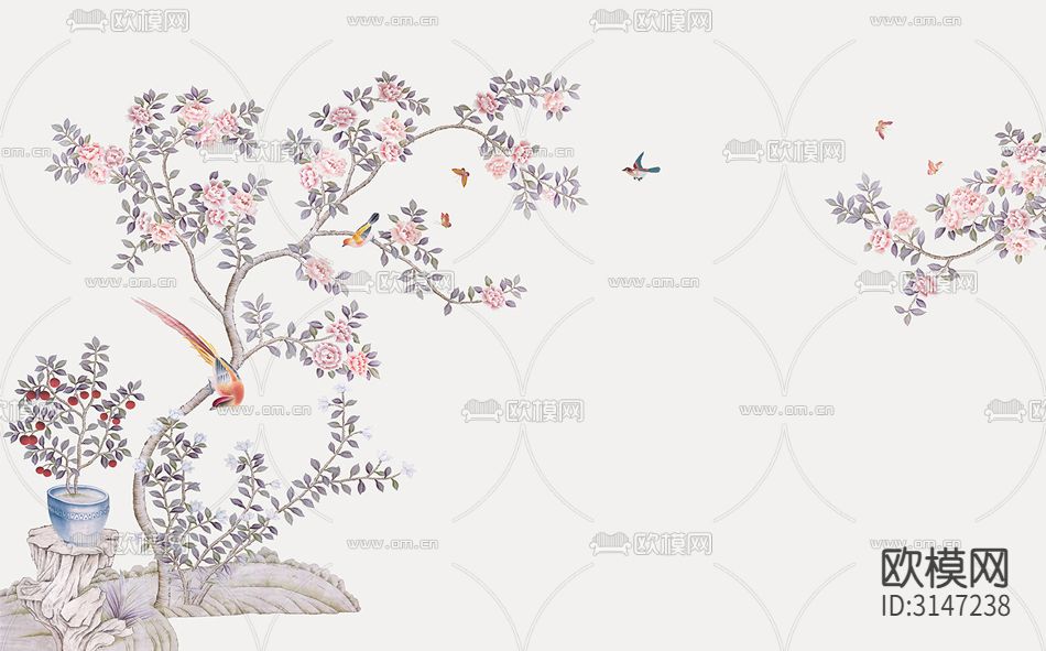 ZX24008新中式花鸟壁纸