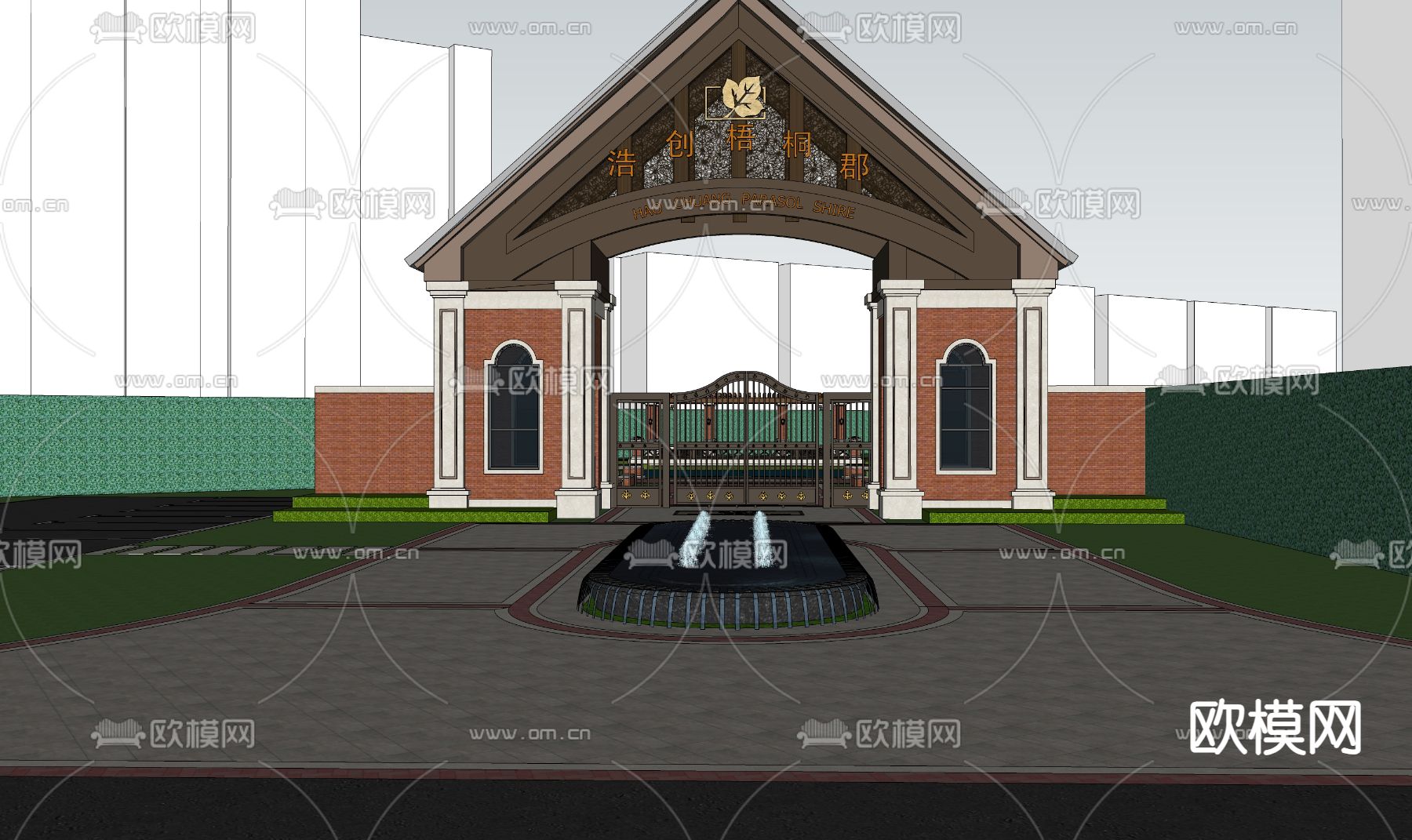 示范区景观 售楼部景观su模型下载（渲染图1）