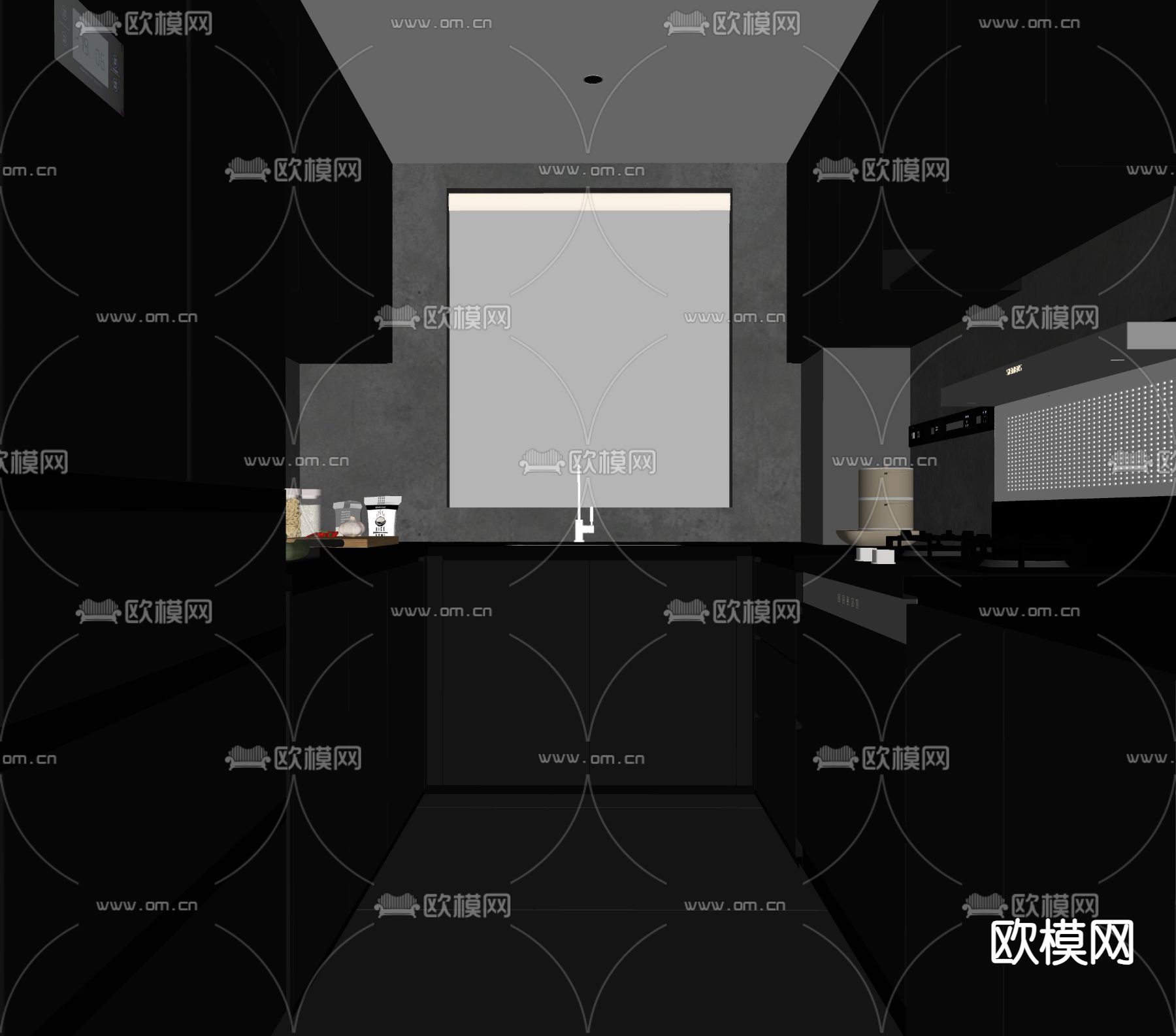 暗黑风厨房 橱柜su模型下载（渲染图1）