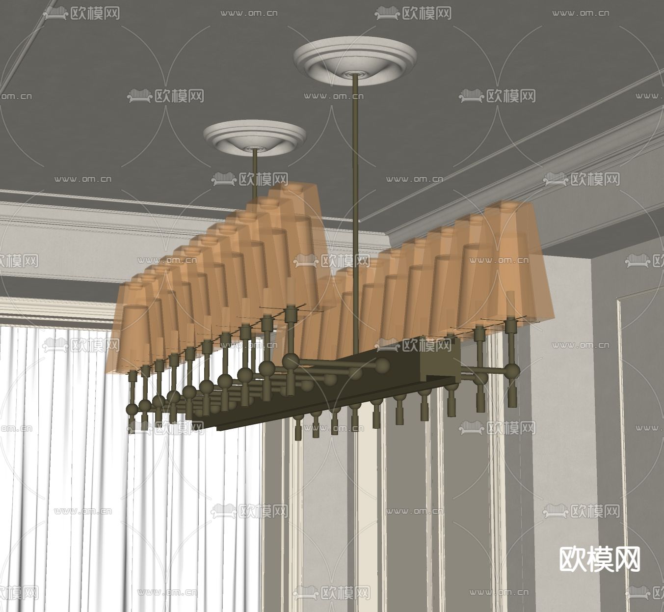 欧式玻璃吊灯su模型下载（渲染图1）