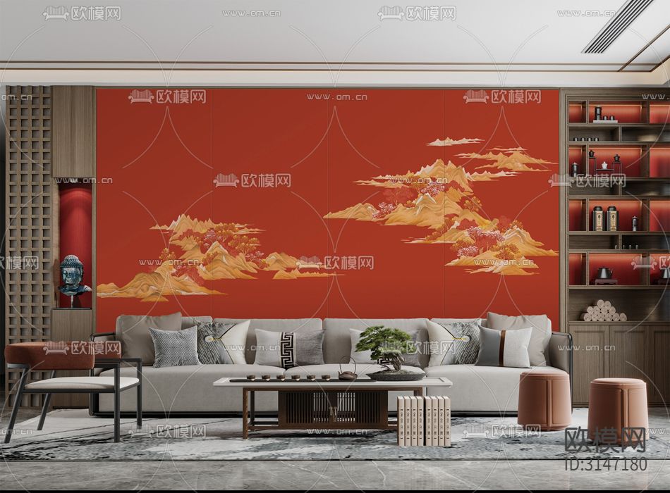 ZX24002新中式红色壁纸