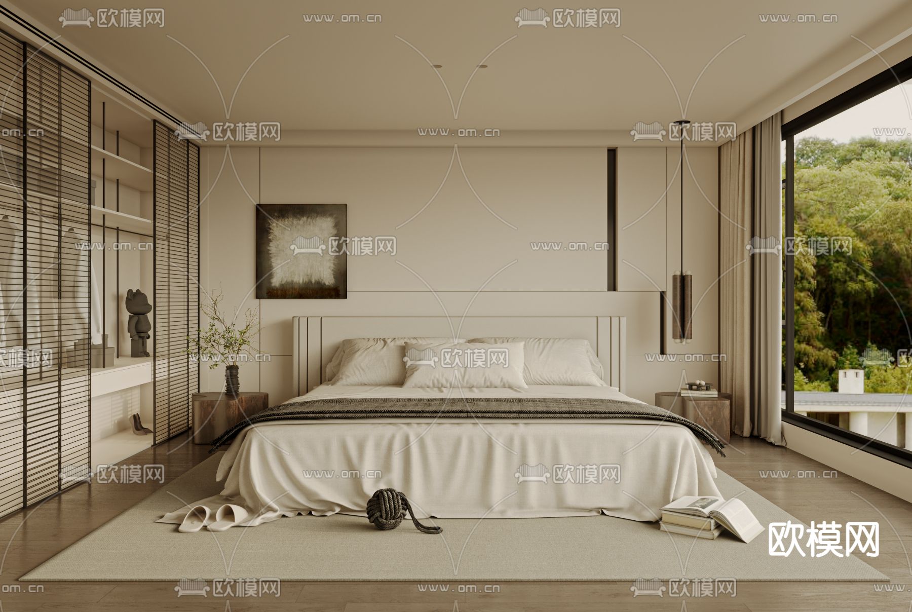 侘寂卧室 主卧 主人房3d模型下载（渲染图1）
