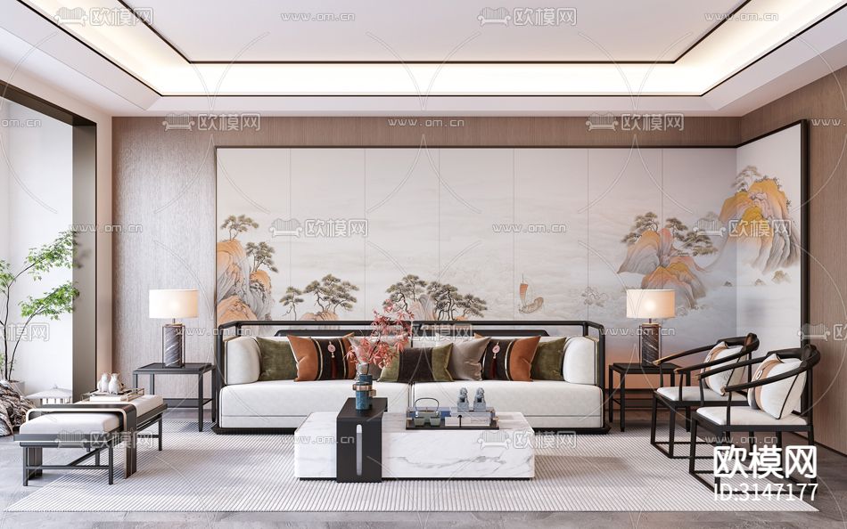 ZX24001山水 船 松树壁纸