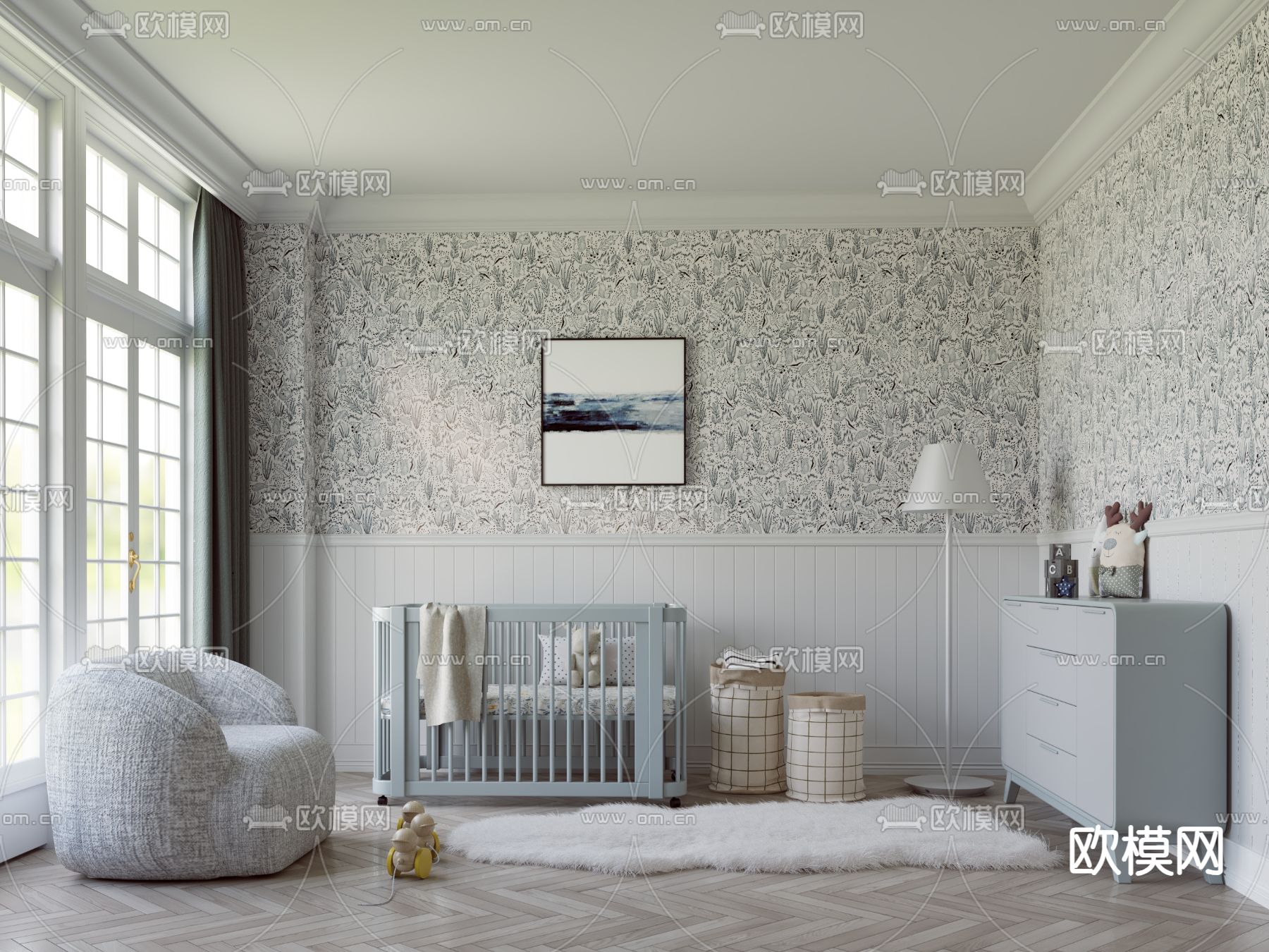 简欧婴儿房 护理房 儿童房su模型下载（渲染图3）