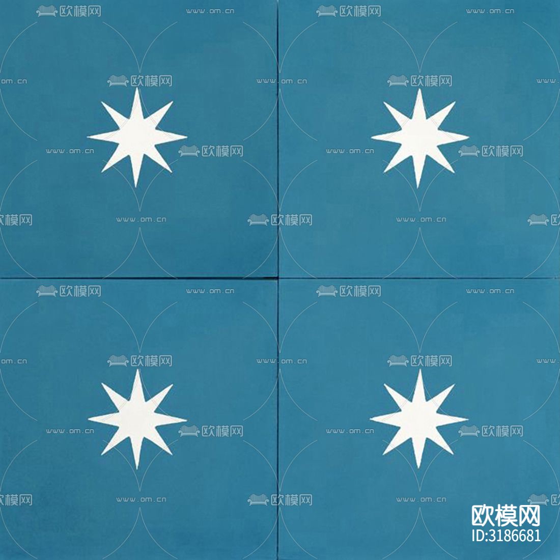 蓝色现代简约花砖瓷砖贴图下载