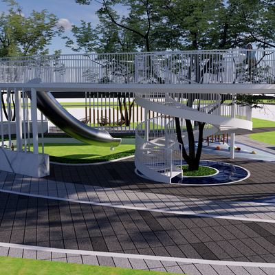  儿童活动区 廊架滑梯su模型 