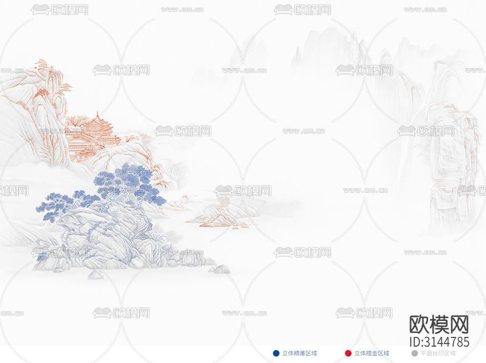 GC24039新中式 山水 松树 亭子壁纸下载（渲染图7）