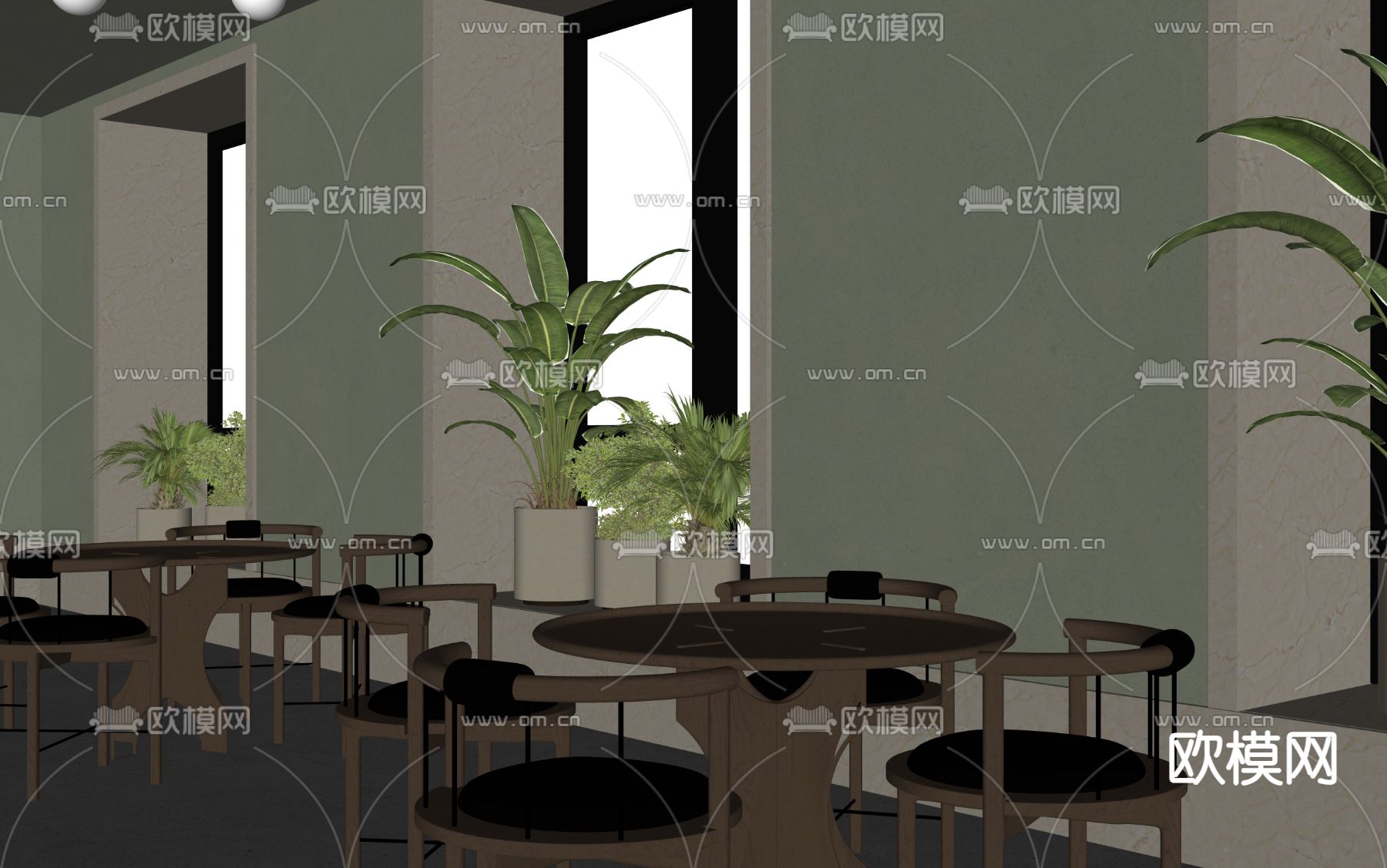 中古风西餐厅su模型下载（渲染图1）