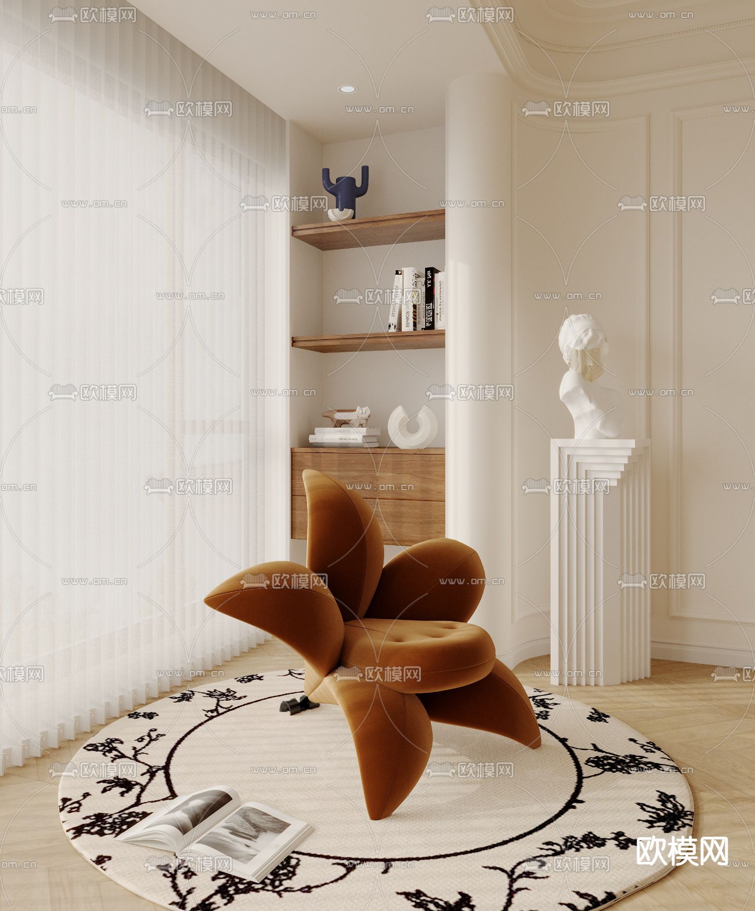 法式花瓣椅 休闲椅3d模型下载