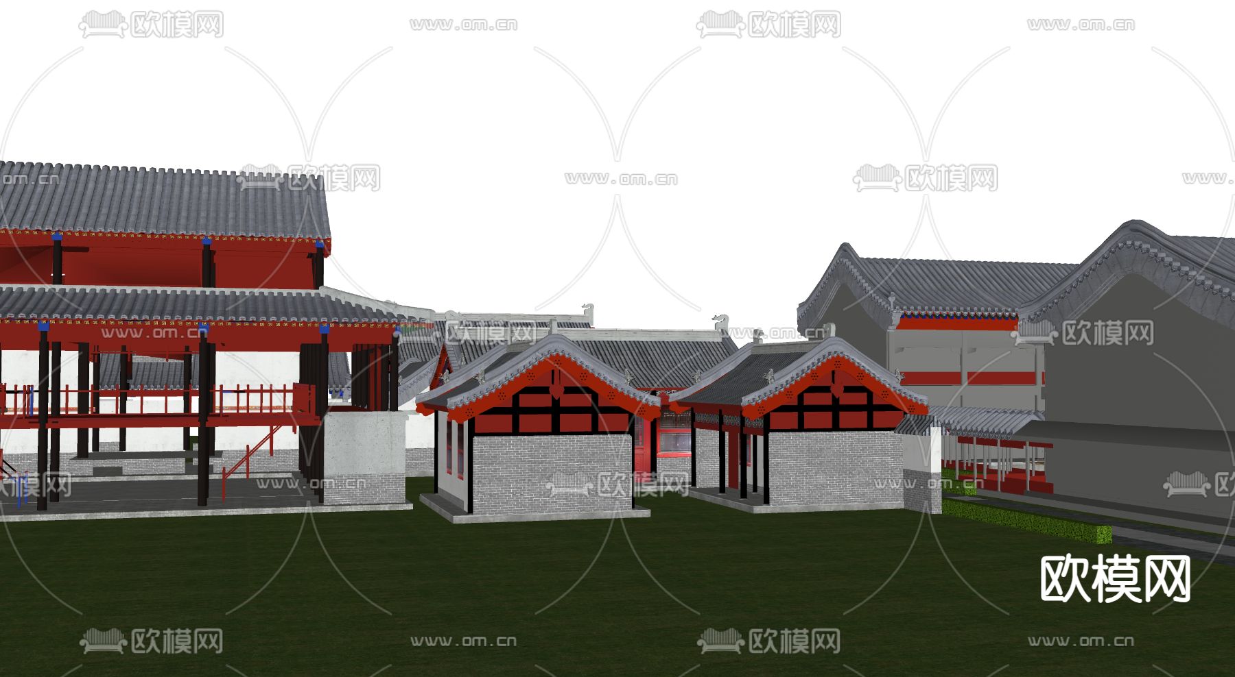 中式古街道古庙su模型下载（渲染图2）