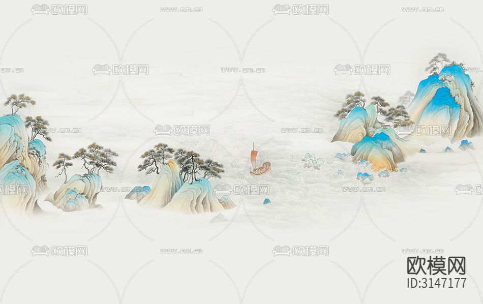 ZX24001山水 船 松树壁纸