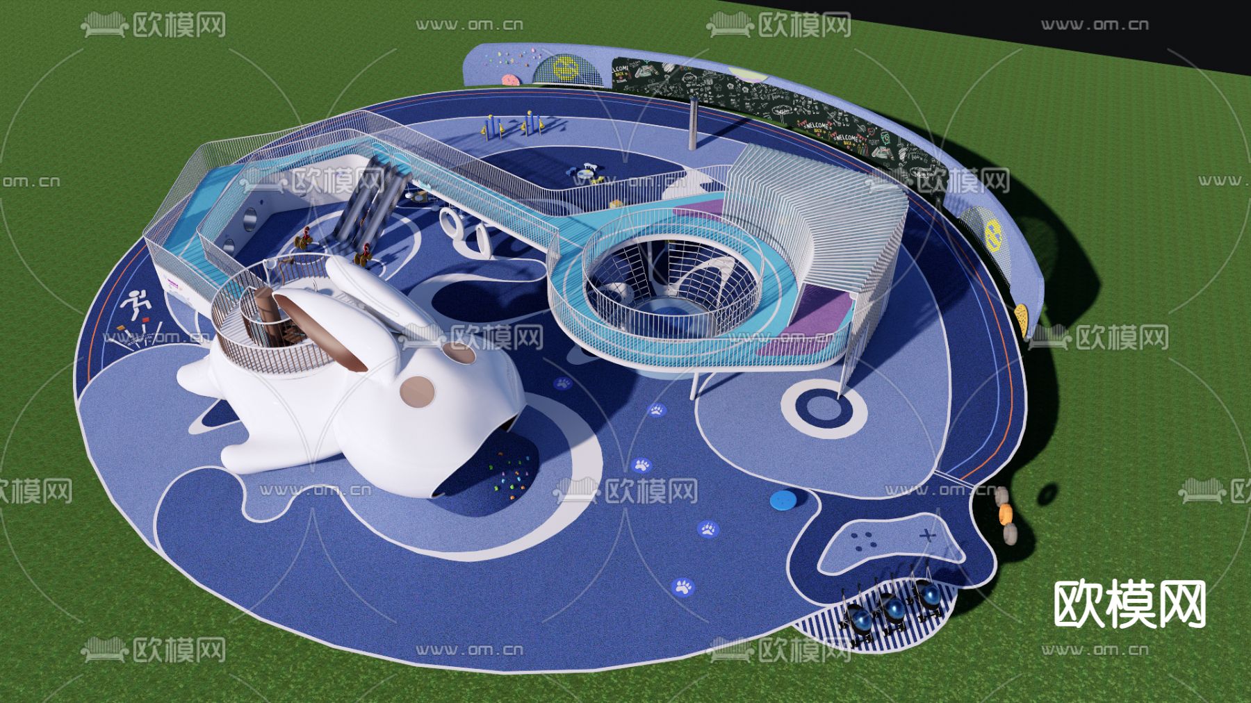 现代儿童乐园 兔子主题构架su模型下载（渲染图2）
