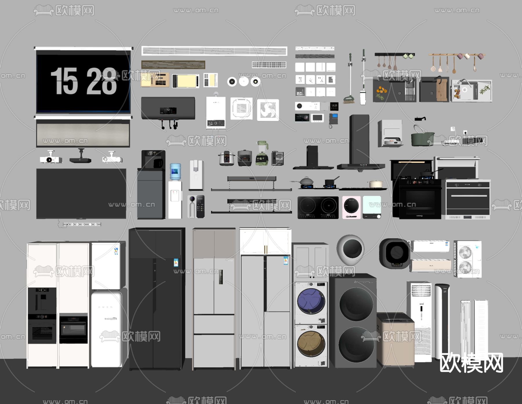 冰箱 电视机 空调 洗衣机su模型下载（渲染图1）