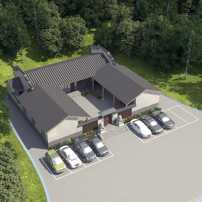  新中式四合院 徽派建筑鸟瞰su模型 